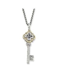 Sterling Silver w/14k Gold .27ct Sapphire & .03ct Diamond Key Necklace