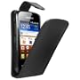 Negra Funda de Cuero para Samsung GT-S6102 / S6102 (S6102B) Galaxy Y Duos - Flip Case Cover + 2 Protectores de Pantalla