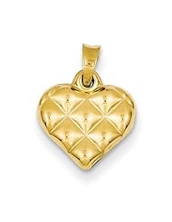 14k Yellow Gold Quilted Puffed Heart Charm