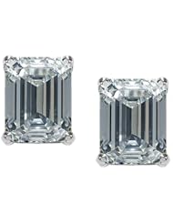 Tommaso Design (tm) 8x6mm Emerald Cut Genuine White Topaz Earrings Studs in 14 kt White Gold