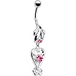 Hearts of Palm Pink Crystal Dangle Belly Ring