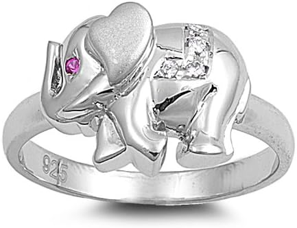 Sterling Silver Red Cz Elephant Ring (Size 4 - 9) - Size 6
