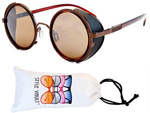 V168-vp Style Vault Steampunk Round Sunglasses (T2156H Bronze/brown-brown, uv400)