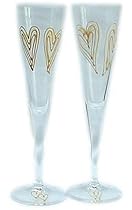 Wedding Day Gift Gold/Cream Love Hearts Pair of Flutes