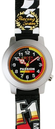 Baby Watch - Montre enfant - Garçon - Passion speed - Bracelet Plastique gomme 3D noir - Motifs : courses de voitures