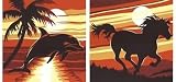 Eigenschaften Mammut / Pferd und Delfin im Sonnenuntergang