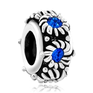 Pugster September Birthstone Sapphire Blue Crystal Pandora Chamilia Biagi European Bead Charm Bracelets