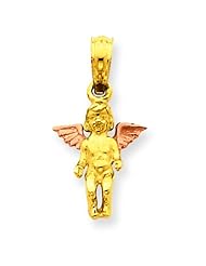 14K Two Tone Gold 3D Guardian Angel Pendant Jewelry