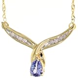 10ct Gold 18 Thin Chain 916 15mm Tall Fancy Pendant W 045 Total Carat Weight Pear Cut Tanzanite Stones Brilliant Cut Diamonds