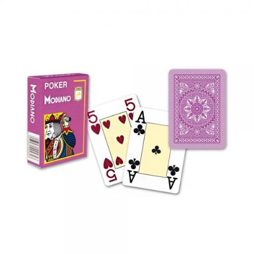 Modiano Italian Poker Game Playing Cards - Purple Poker - Large 4 Index - Single Card Deck - 100% Plastic Made in Italy