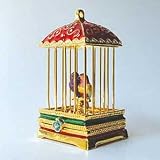 Two Lovebirds in Red Birdcage Box Swarovski Crystals 24K Gold Love Birds Figurine Statue Jewelry Trinket Pill Bird Box