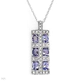 Stylish Necklace with 1.36 CTW Precious Stones - Genuine Clean round Diamond and Tanzanite Made of White Gold 18in