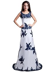 A-line Scoop Neck Lace Organza Floor Length Dropped   Waistline Sleeveless Prom Dress 