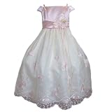 Girls 2 - 12 Fancy Formal Satin and Organza Flower Girls Dress with Embroidery
