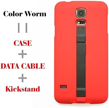 Galaxy S5 Case DECEC® 3 in 1 Hard Protective Black Case with Hidden Red USB 2.0 Data Sync Charge Cable and Kick-stand Function for Samsung Galaxy S5