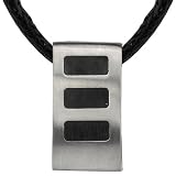 Fashion Savvy: Designer Inspired Rectangular Titanium Brushed Finish and Rubber-inlay Pendant on a Black Cord for Men