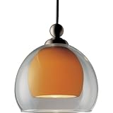 Progress Lighting P6135-09A 12 Volt Low Voltage T4 Mini-Pendant with Amber Glass Surrounded By Clear Glass, Brushed Nickel