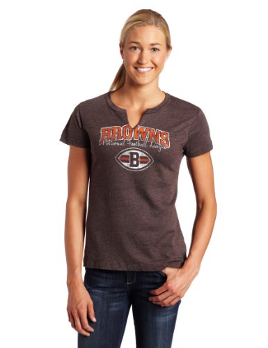 NFL Women's Cleveland Browns Champion Swagger II Short Sleeve Split Crew Neck Heather Tee (Dark Brown Heather, Large)
