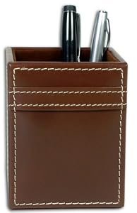 Rustic Brown Leather Pencil Cup