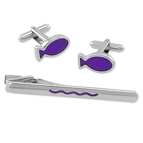 Purple Fish and Wave in Tin Box by Necktie Accessories silver silver plated clip and... by Accessories