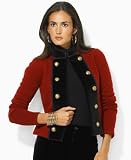 Lauren by Ralph Lauren Petite Sweater, Jaylynn Velvet Trim Military Cardigan Gifting Red S