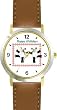 Two Panda Bears in Snowflake Border - JP - WATCHBUDDY&reg; DELUXE TWO-TONE THEME WATCH - Arabic Numbers - Brown Leather Strap-Size-Large ( Men's Size or Jumbo Women's Size )