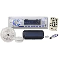 Pyle PLMRKIT101 In-Dash Marine AM/FM PLL Tuning Radio with USB/SD/MMC Reader, Stereo Cover, 6.5-Inch Speakers, and USB Drive