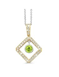 Diagonal Square And Circle Diamond Pendant In 18K Yellow Gold With A 0.50 ct. Genuine Peridot Center Stone.