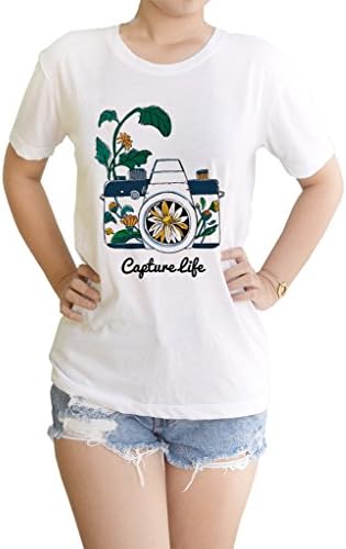 Capture Life Vintage Camera Doodles Women's Tshirt Crew Neck - Saigon Corner