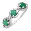 Three-stone Plus Ring With 0.77ctw Precious Stones - Genuine Diamonds and Emeralds in White Gold - Certificate Available.