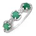 Three-stone Plus Ring With 0.77ctw Precious Stones - Genuine Diamonds and Emeralds in White Gold - Certificate Available.