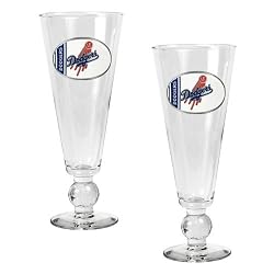 Los Angeles Dodgers MLB 2pc Pilsner Glass Set with Baseball on stem - Oval Logo by Great American Products