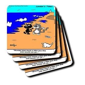 Cat Discovers Worlds Largest Litter Box - Set Of 4 Ceramic Tile Coasters by 3dRose LLC