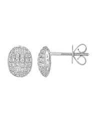 14K White Gold 0.28ct Mirror Oval Pave Set White Diamond Screw Back Earrings