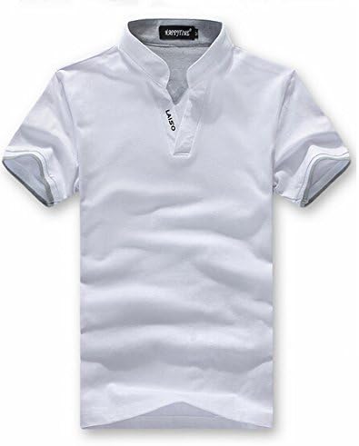 Only You Korean Men's Long-sleeved T-shirt Collar Jacket Men Slim V-neck Bottoming Shirt Male Models Compassionate Spring Clothes 25 (Medium, white)