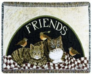 Friends Kitty Cats & Robin Birds Tapestry Blanket Throw Gift Size