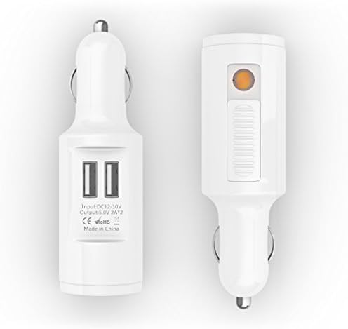 New! ePond Dual-Port Rapid USB Car Charger with Flameless Rechargeable Lighter (2-in-1) - Ideal for Smart Phones and Tablets - Apple iPhone 5/5S/5C/4S/4, iPod, iPad Air, iPad mini & Android Phones Samsung Galaxy S5/S4, Note 3/2, Google Nexus 7, New HTC One (M8) etc - No Gas Needed, Windproof & Eco-friendly - High Quality Heating Coil Lights Up Cigarette Instantly - 100% Worry-free Money Back Guarantee (White)