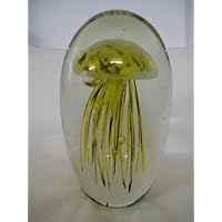 Glass Jellyfish Paperweight 6 (Glow in Dark) - Jelly Fish Brown and Yellow Paper Weight