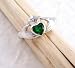Sterling Silver Claddagh Emerald Crystal Ring, sz 8