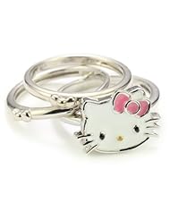 Hello Kitty Set of 3 Pink Enamel Bow and Sterling Silver Rings, Size 7