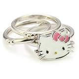 Hello Kitty Set of 3 Pink Enamel Bow And Sterl
