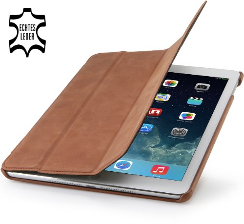 StilGut, Couverture, pochette en cuir véritable pour l'iPad Air d'Apple, supporte les fonctions Smart-Cover, cognac vintage