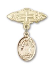 14K Gold Baby Badge with St. Edith Stein Charm and Badge Pin with Cross