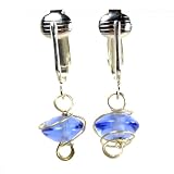 Pretty Clipon Silver - Wrap Handmade Earrings - Blue Stones, Small Drop with Wire Swirl - Great Jeweled Gift