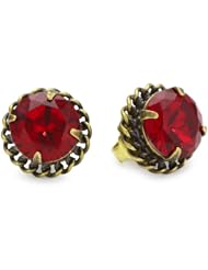 Sorrelli "Ruby Cocktail" Rope Edge Round Red Cut Crystal Stud Earrings