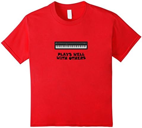 Plays Well With Others Keyboard T-shirt Funny Piano Shirt - Kids 12 - Red