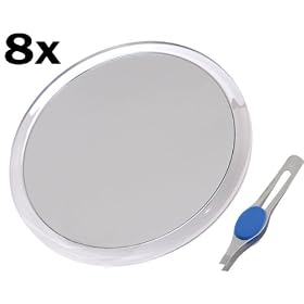 DB-Tech Large 10" Suction Cup 8X Magnifying Mirror with Precision Tweezers