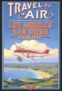 Los Angeles San Diego Airline Vintage Travel Art Poster Print Kerne Erickson
