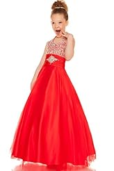 Girls Organza  Floor Length Lace Crystal Beaded Crystals Halter  Ball Gown Pageant Dress/Party Dress 