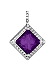 Platinum 8.00x8.00mm Princess Cut Amethyst and Diamond Pendant